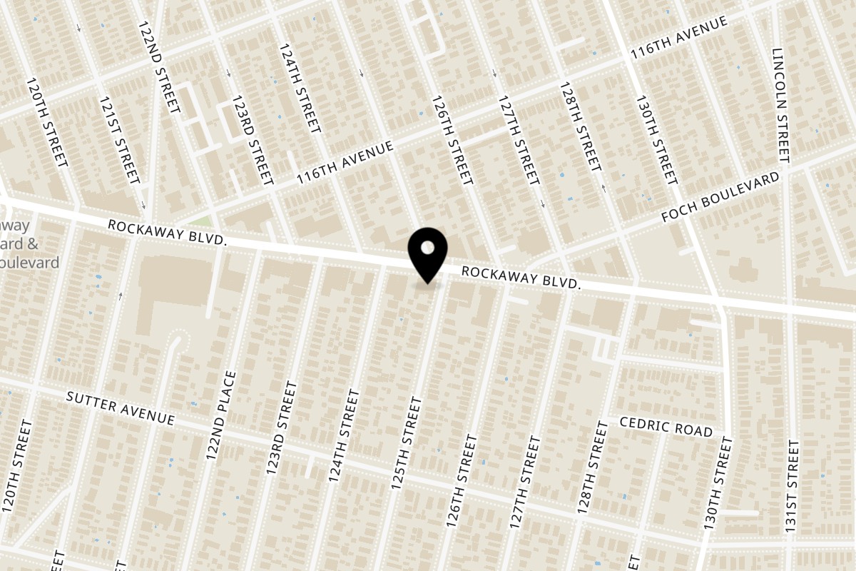 Map showing the location of Silver Star Roti Shop on 124-30 Rockaway Blvd in South Ozone Park
